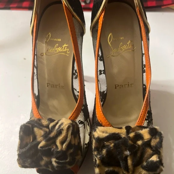 $1695 CHRISTIAN LOUBOUTIN SNAKESKIN/ LACE / LEOPARD PONY HAIR HEELS SZ 37 - Picture 2 of 14
